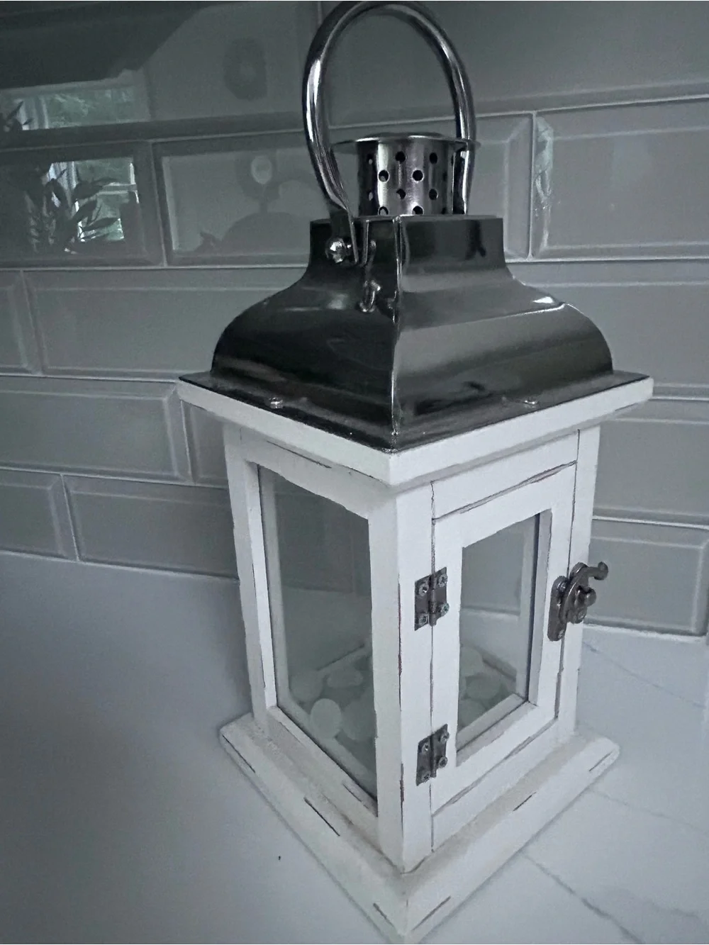 White and Silver Decorative Lantern - Home Accents